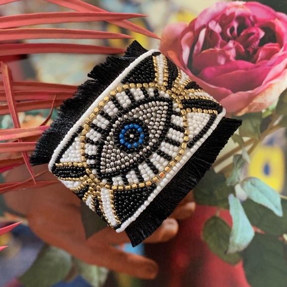 NEW evil eye fringe cuff handmade bracelet - Picture 2 of 3